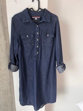 Tommy Hilfiger Denim Shirt Dress Button Front Chest Pockets Vintage 2015 Sz L